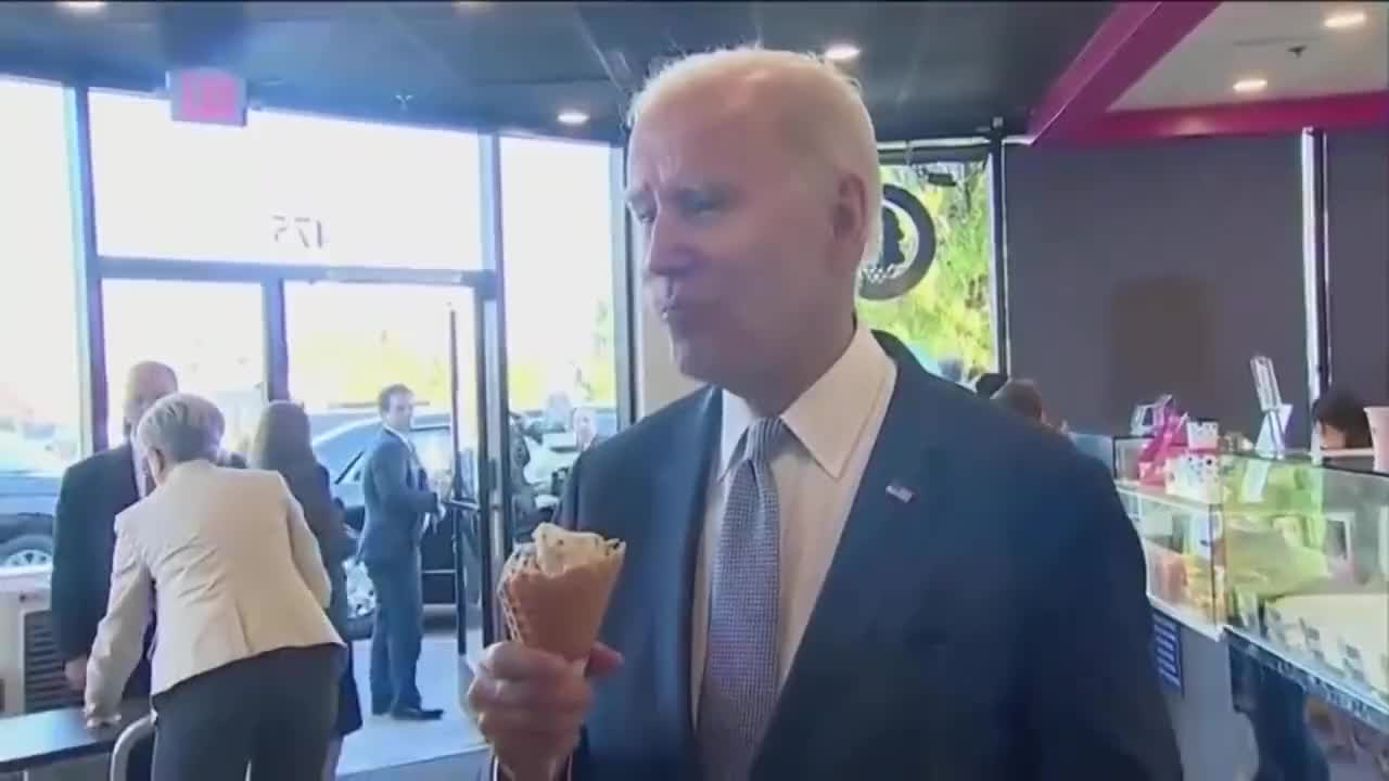 Bumbling Biden Claims Our Economy Is "Strong As Hell" As He Eats Ice Cream