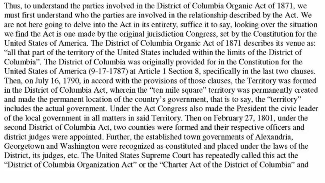 District of Columbia Act of 1871 Defacto formed 1 It is an Act. They are taking ACTION against you.