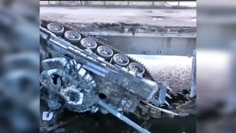 A Russian T-72B tank fell off a bridge