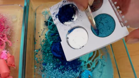 Pink vs Teal - Mixing Makeup Eyeshadow Into Satisfying Slime ASMR