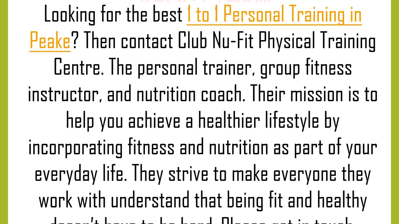 Looking for the best 1 to 1 Personal Training in Peake?