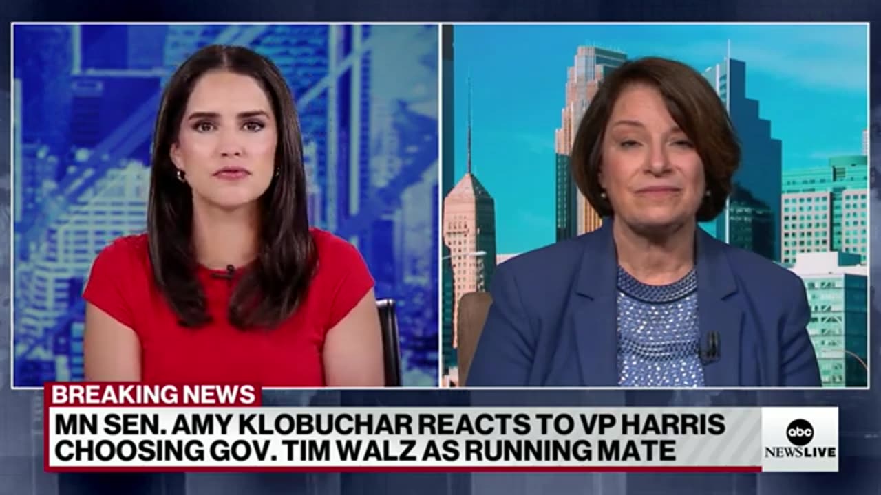 Sen. Amy Klobuchar reacts to Harris’ running mate pick Gov. Tim Walz