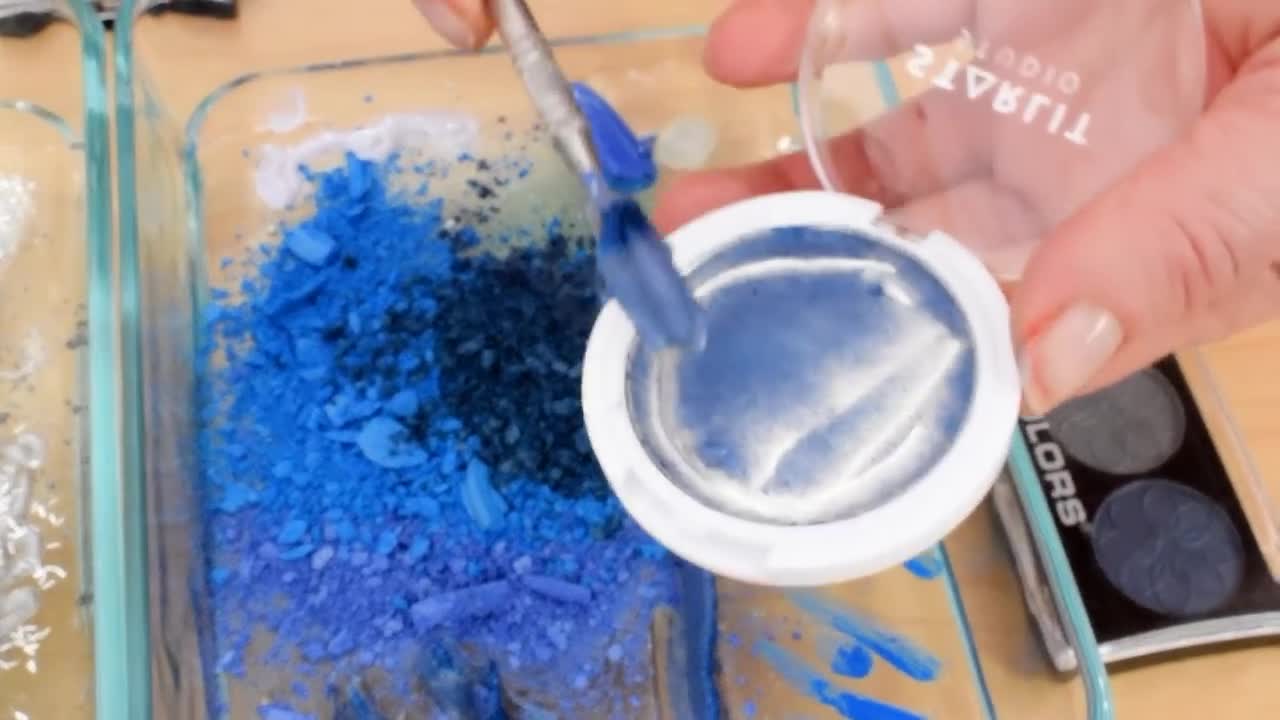 Mixing Makeup Eyeshadow Into Slime! Blue vs Silver Special Series Part 38 Satisf