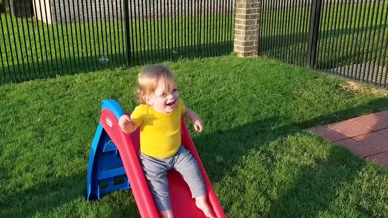 funny babies playing slide fails