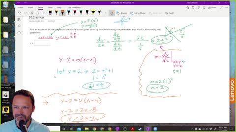 Calculus 2 - Section 10-2 - Class example of finding a tangent line to a curve