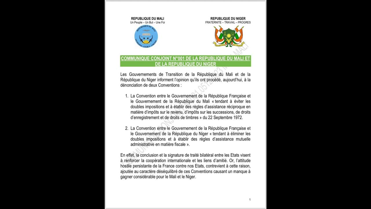 Mali and Niger denounced two conventions previously signed with France