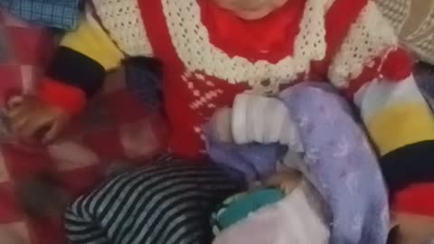 Cute girl play with brother