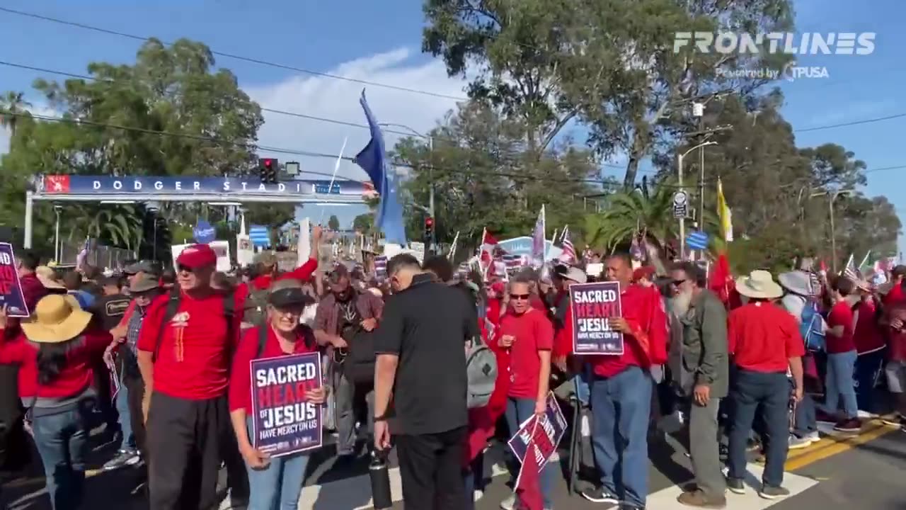 Thousands of Catholics assembled to shut down the entrance to Dodger Stadium