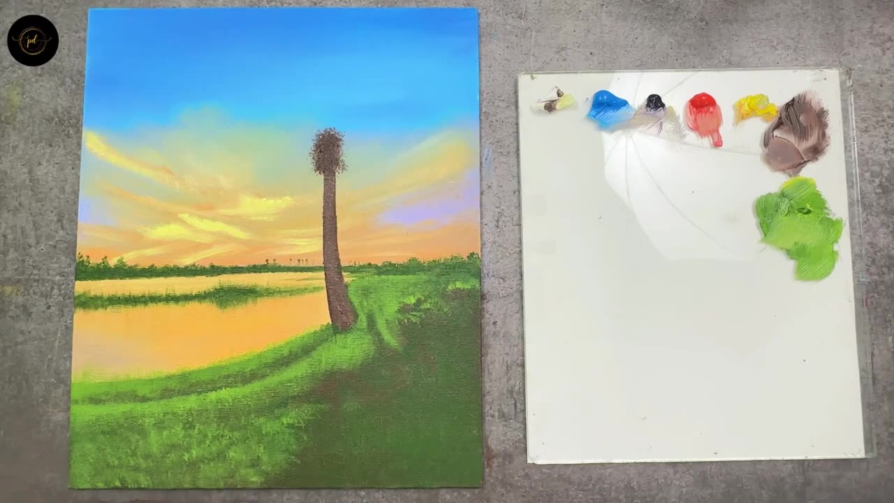 River view/ Sunset Landscape/ Easy/Acrylic Painting step by step