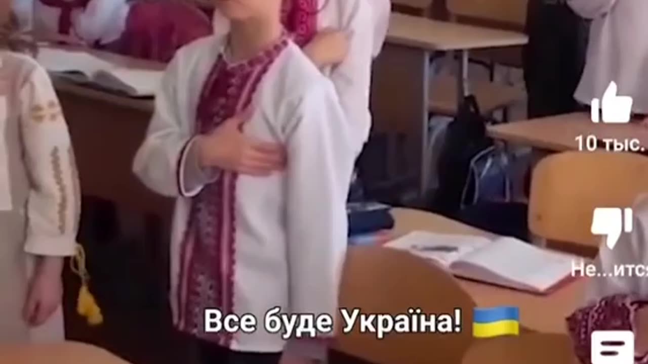 Ukrainian children sing the Ukrainian anthem in English for their "Independence Day