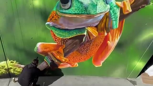 Art - frog on the wall, GRAFIT, Painting by a street artist