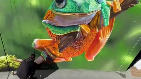 Art - frog on the wall, GRAFIT, Painting by a street artist