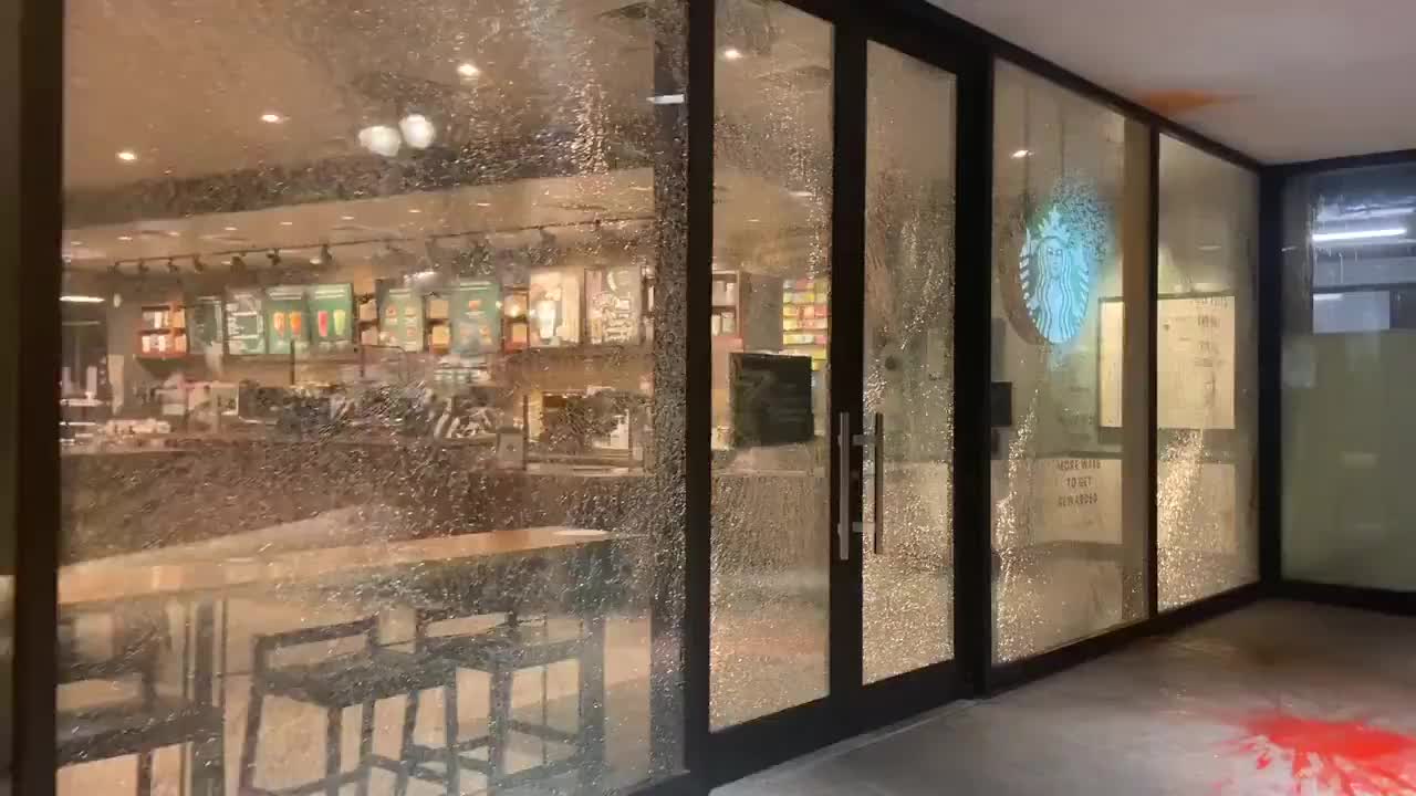 Riots in Portland- Apple store set on fire