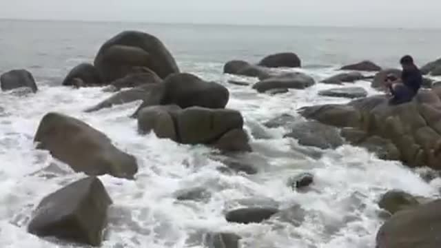 Beach with majestic waves, beautiful.