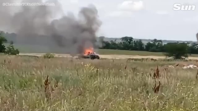 Russian 'tank' EXPLODES after being hit by Ukrainian forces