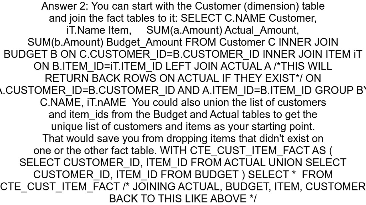 Joining two fact tables with common dimensions