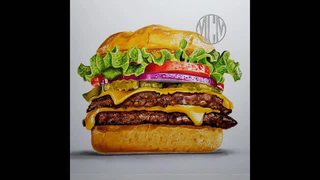 hyper realistic drawing colored pencil step by step 🍔#shorts