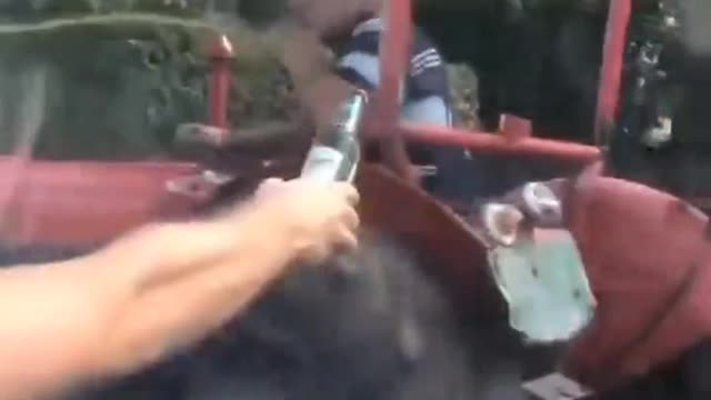 Dudes offering a cold one to a farmer on a hot day