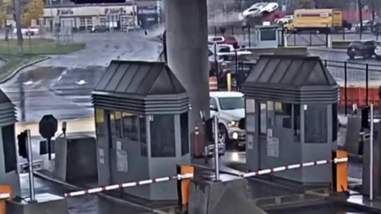 The Moment Car goes full Evel Kneivel before Exploding at U.S Canada Border