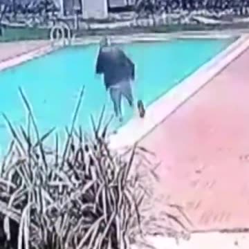 Man forgets that pool is in front of him