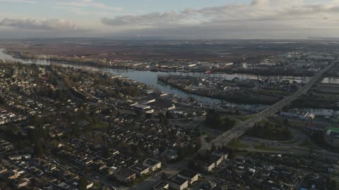 City from above overlooking the horizon