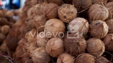 Pile of coconuts at Indonesian Vegetable Market