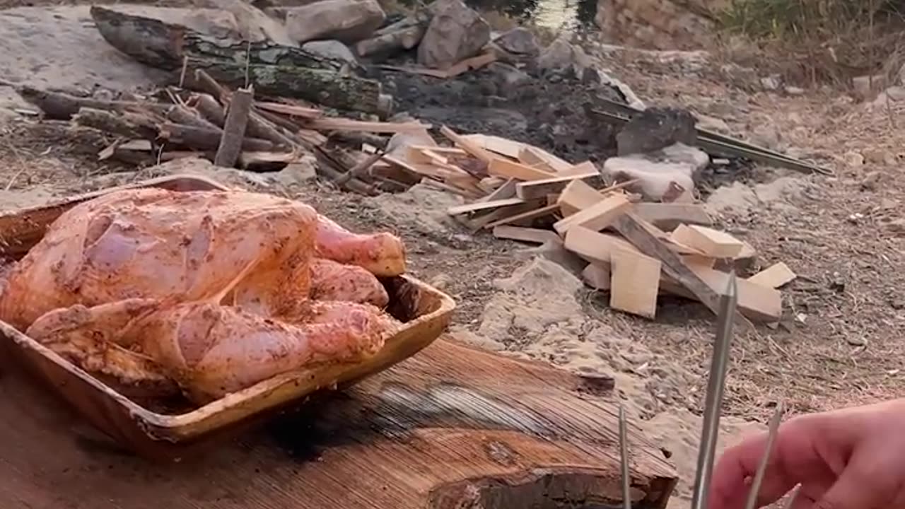 Cooking chicken in wild