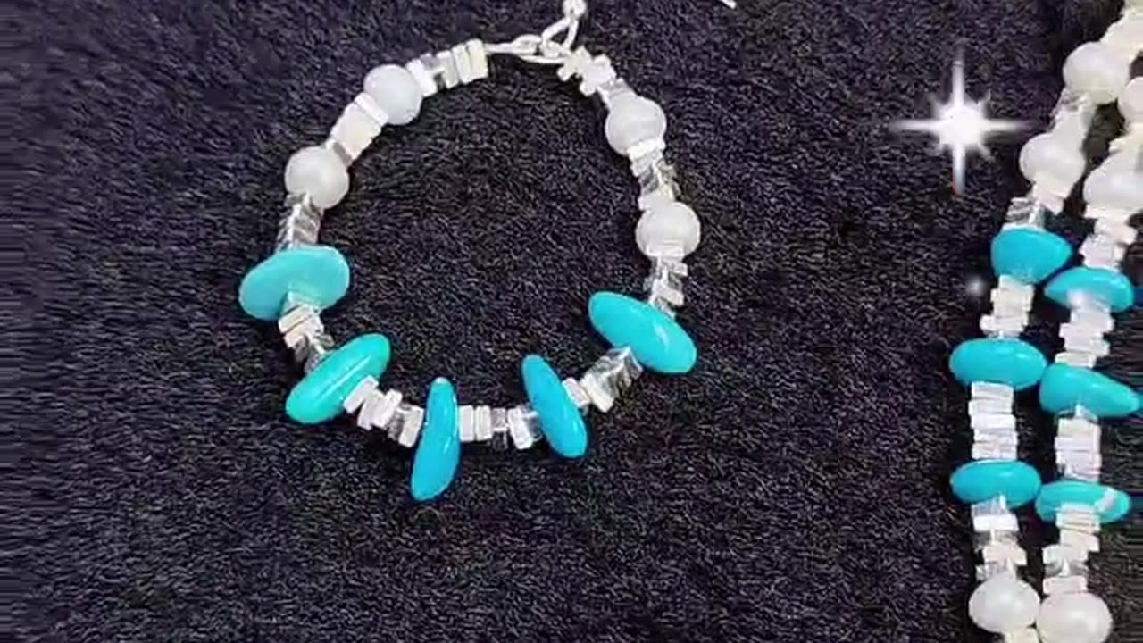 GN-20241121-05 Precious pearls with natural turquoise conformal set S925 silver bracelet Silver