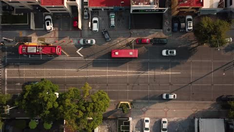 Daytime city traffic aerial view