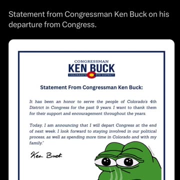 NEWS FLASH - CO (R) Ken Buck Announces Early Retirement