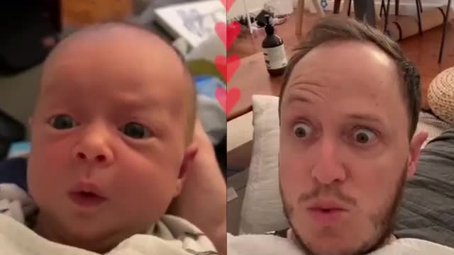This father copying his daughter's drunk milk faces is the cutest!