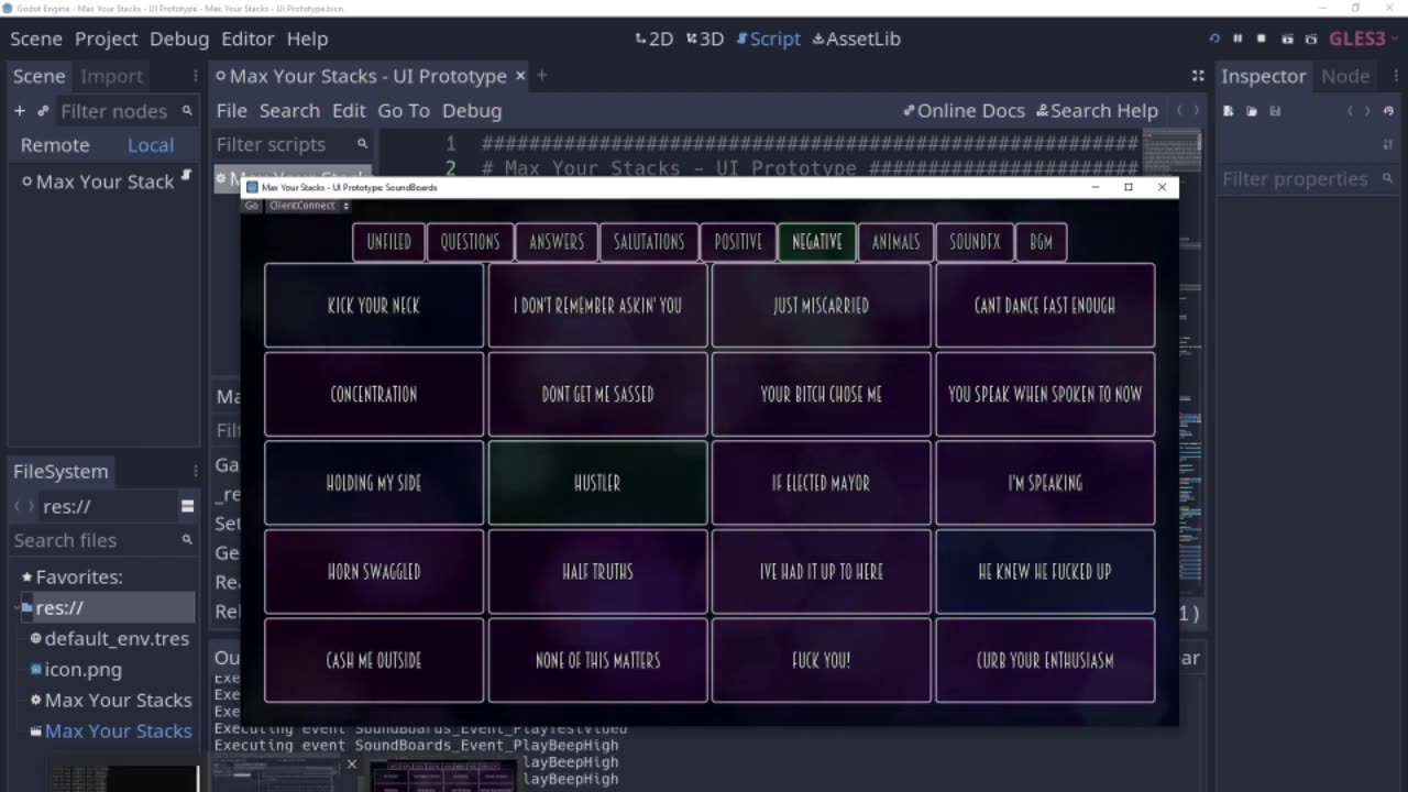 Godot 3.3.2 Super-Secret Procedural Project That Includes A Sound Board. Testing 1- 2- 3