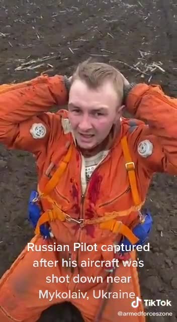 Russian Pilot captured after his aircraft was shot down near Mykolaiv, Ukraine