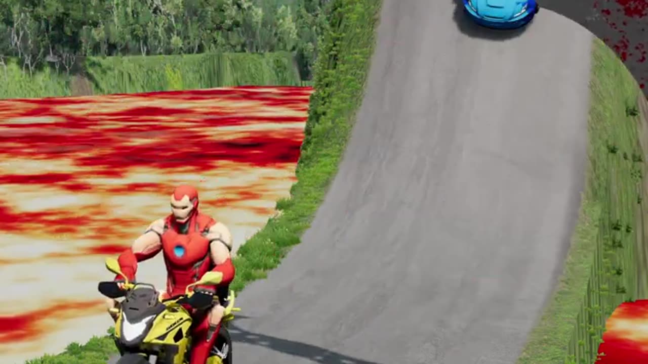 Weird Cars Driving Downhill to VERY GIANT Spinning BATARANG in BeamNG