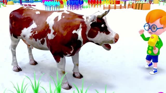 Cute Baby and wild cow