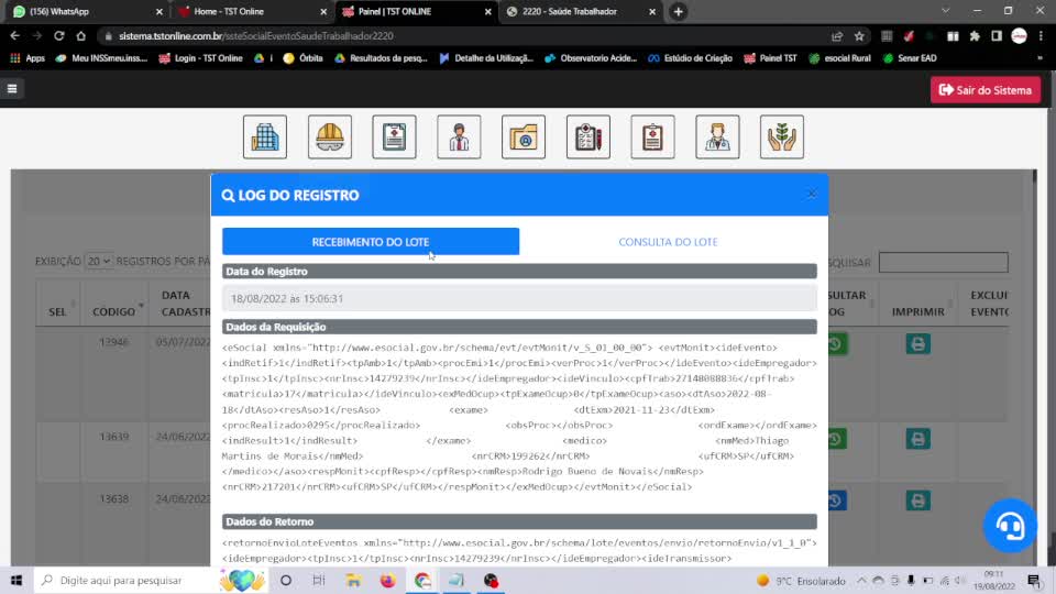 Detalhes Responsável e exame Marcelo