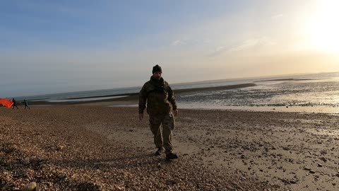 Test shot before filming on a beach