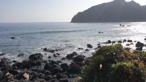 The blue sea of ​​Jeju Island
