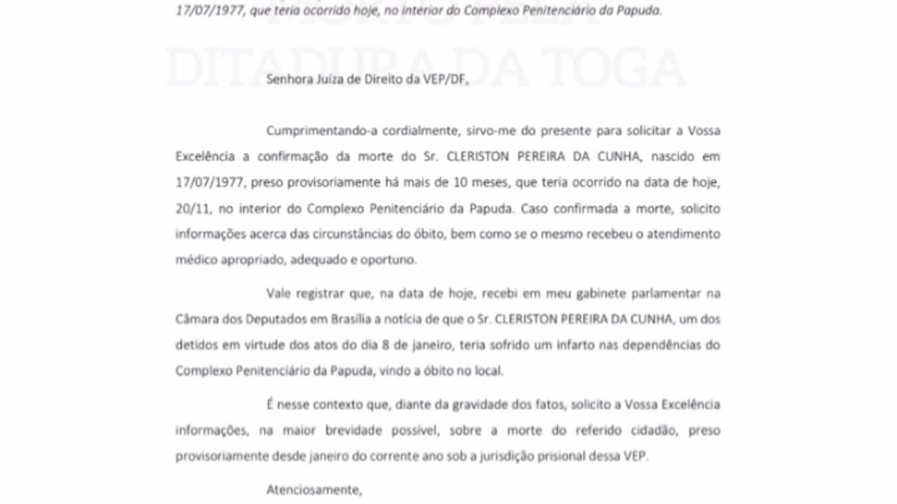 Arquivos da DITADURA : Alexandre de Moraes, Rodrigo Pacheco e os militantes do STF e PT cometeram sua primeira morte no presídio. Mataram um preso político inocente.