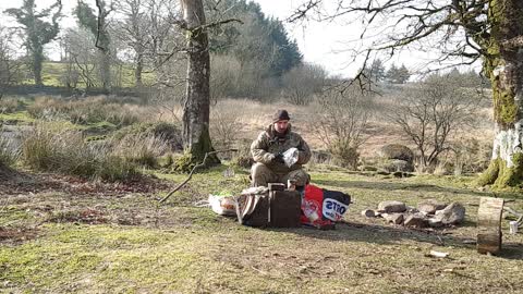 Cooking tinned food in boiling bags on campfire. wildcamping.