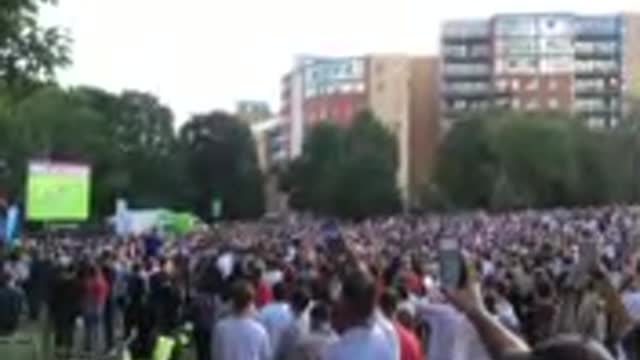 England fans celebrate at the final whistle on Devonshire Green Sheffield