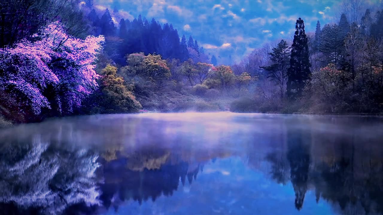 Silhouetted Serenity: Lake, Trees, and Mountains at Dusk