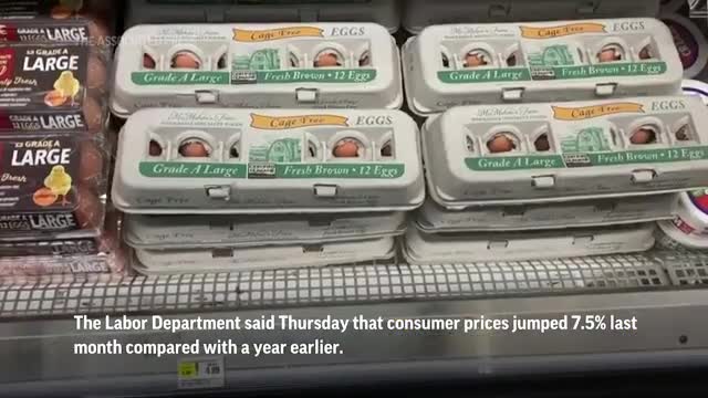 US inflation up 7.5% in past year, a 40-year high