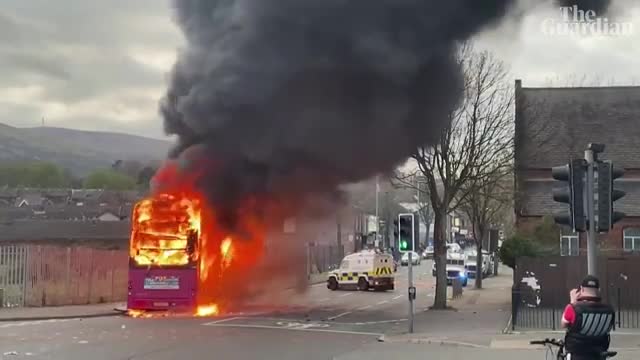 Protesters in Belfast hijack bus and set it on fire