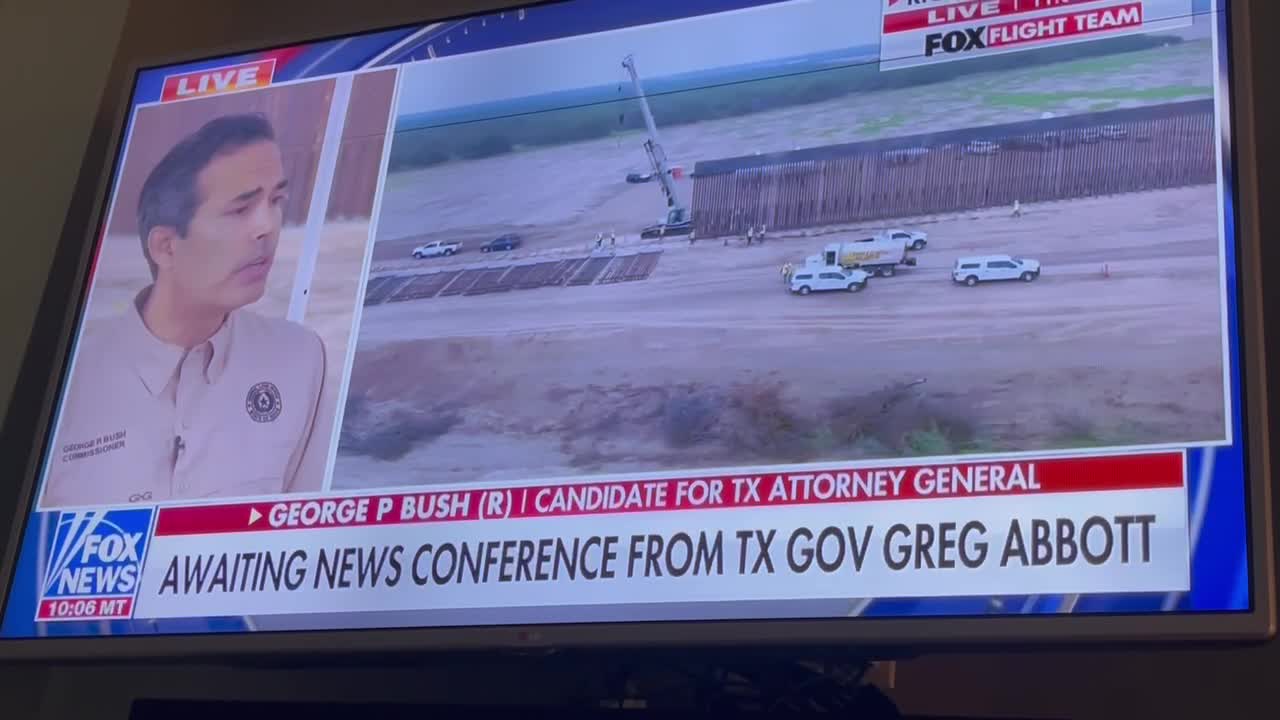 Texas Land commissioner George P Bush constructing a wall between Mexico and Texas