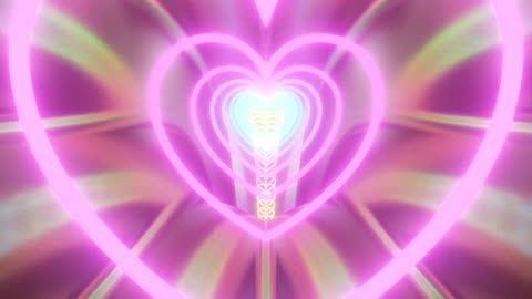 783. Flying Inside Reflective Mirror Rainbow Neon Glowing Heart 3D Tunnel 4K VJ