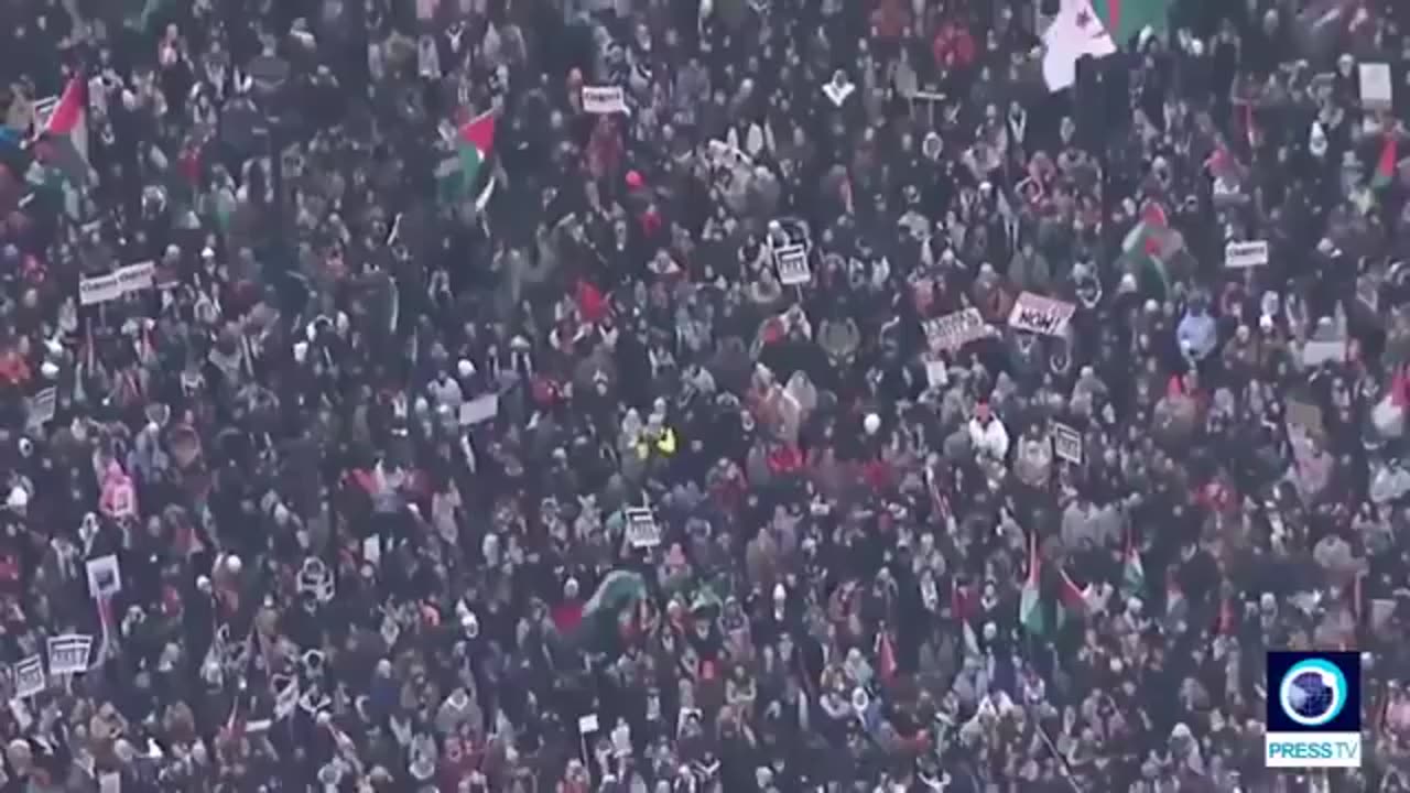 Aerial view of the massive rally in London on Saturday i