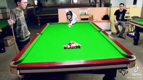 Beautiful girl snooker skills