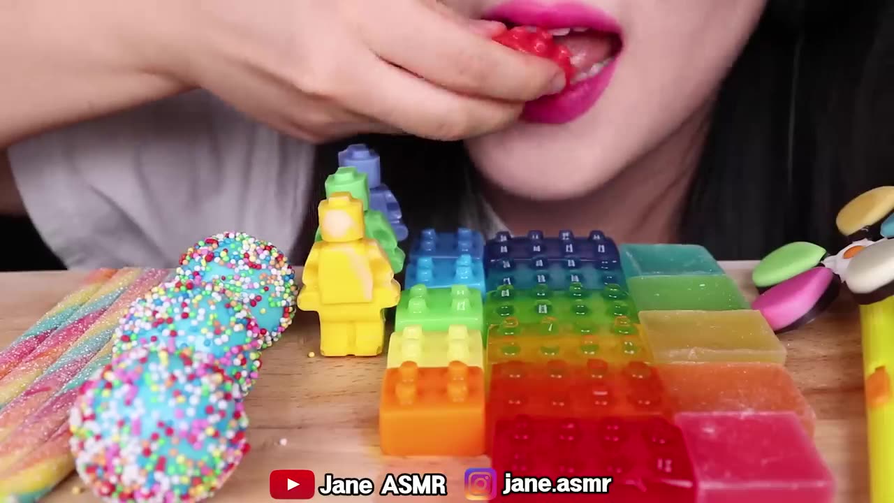 Asmr rainbow Lego block jelly Lego man chocolate