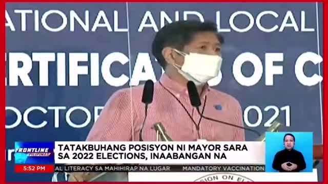 Anong posisyon ang tatakbuhanni Davao City Mayor Sara Dutertesa 2022 elections?